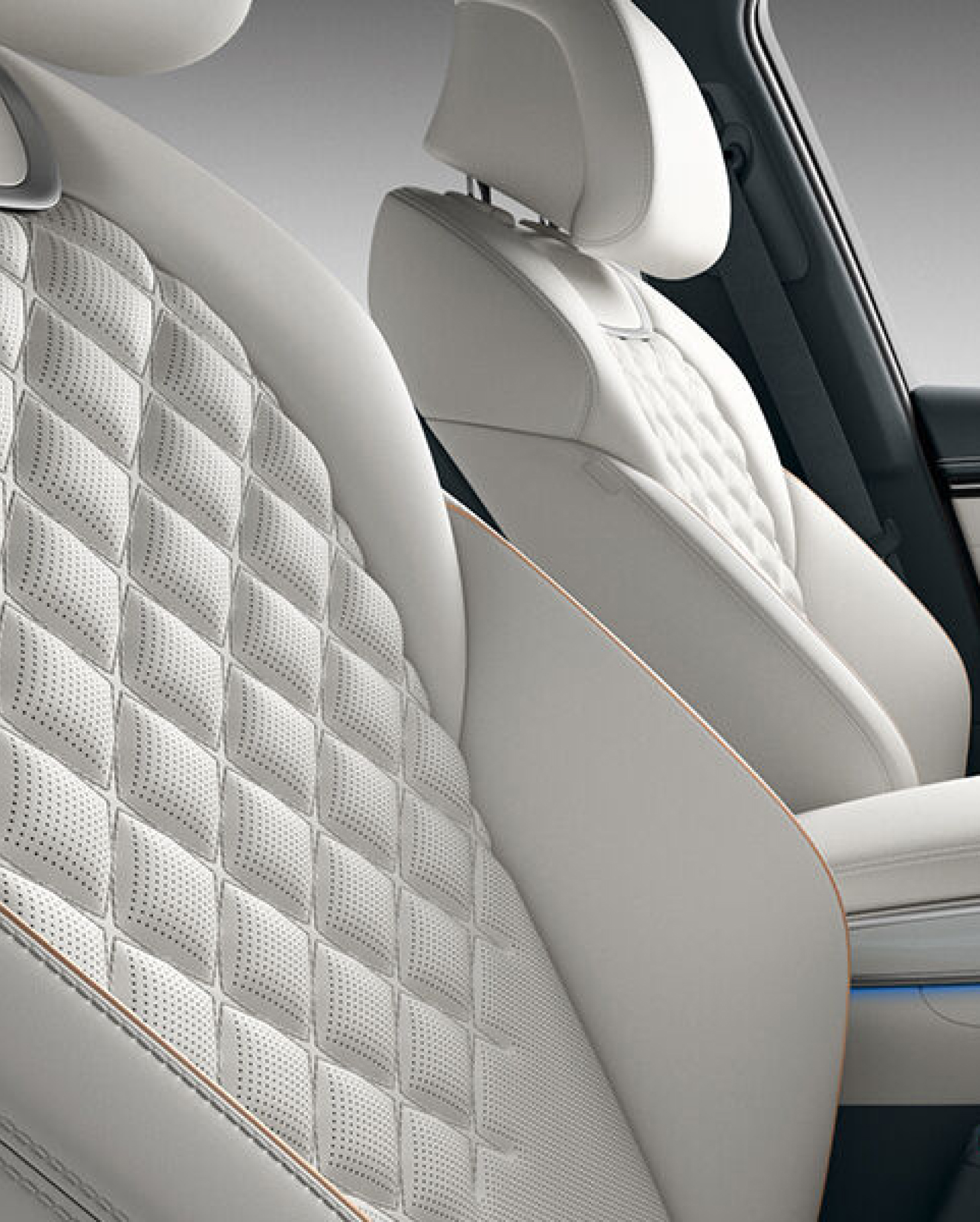 Closeup of Nappa leather seats with quilting in Electrified GV70 